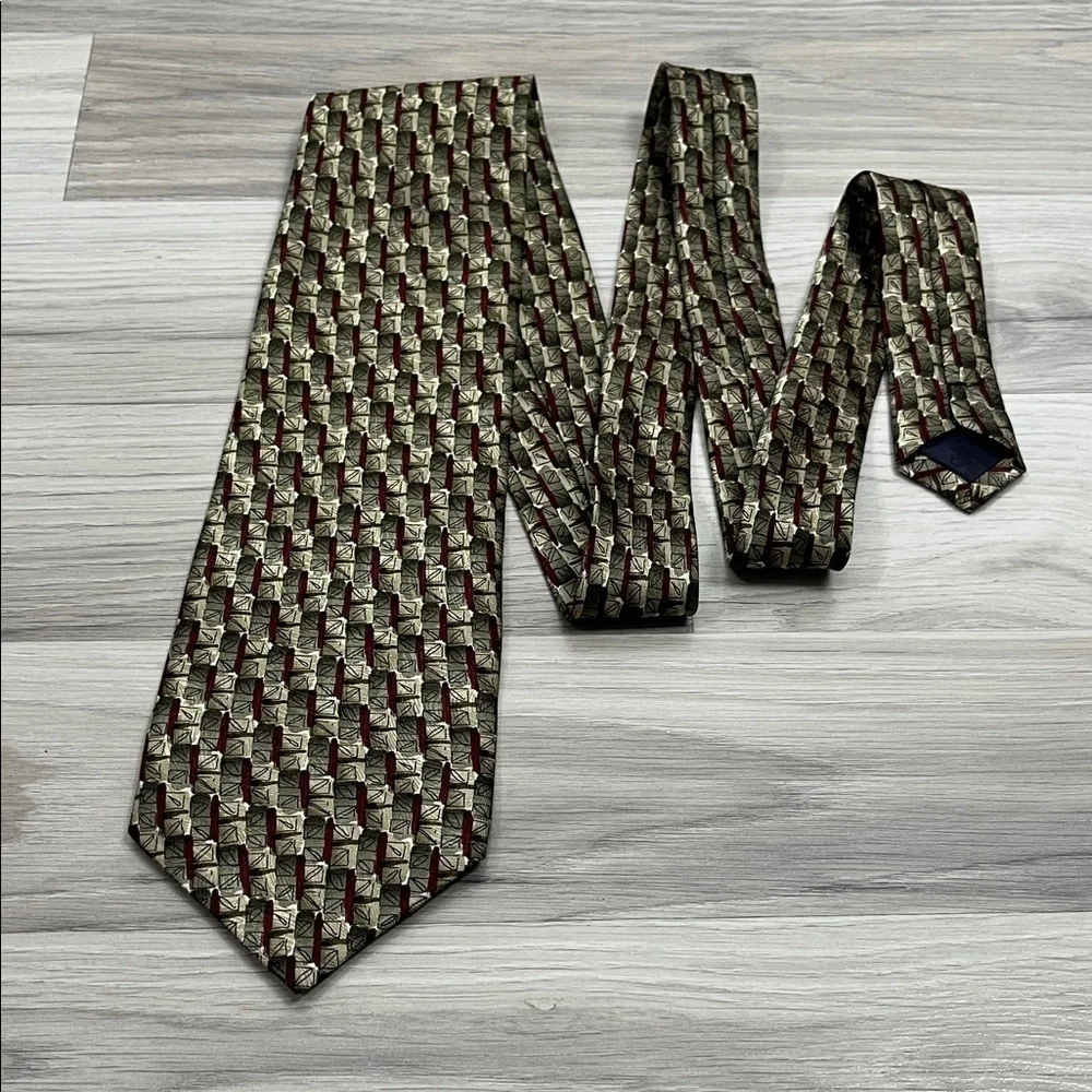 J. Garcia Men’s Silk Tie Yellow Green Brown Abstract Art Deco Necktie Office